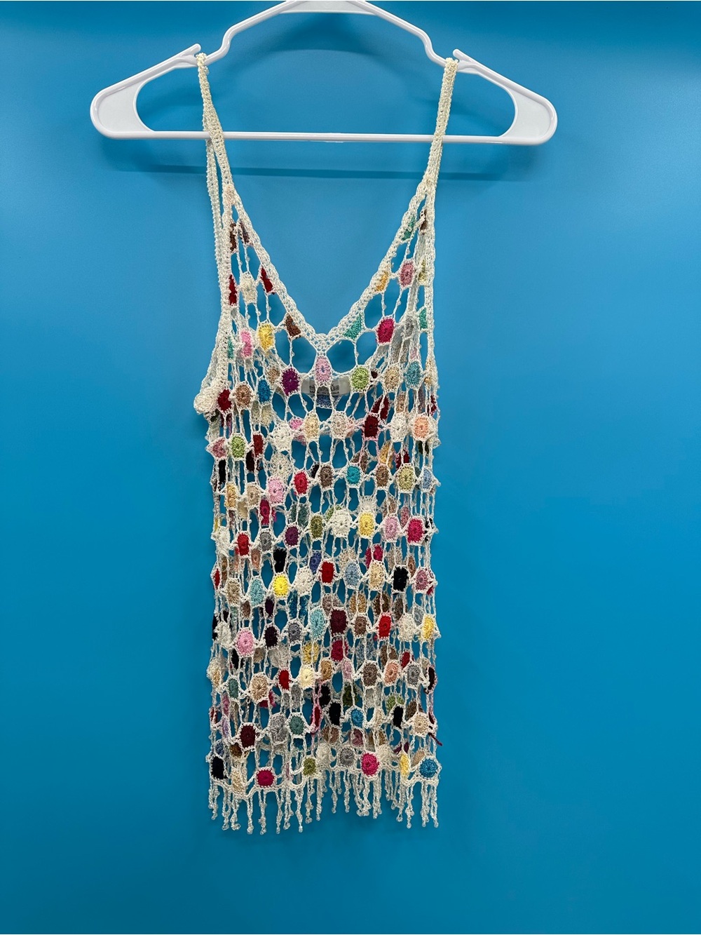 100% Silk Y2K Beaded Crochet Tank Top - Boho Fishnet Summer Cover-Up